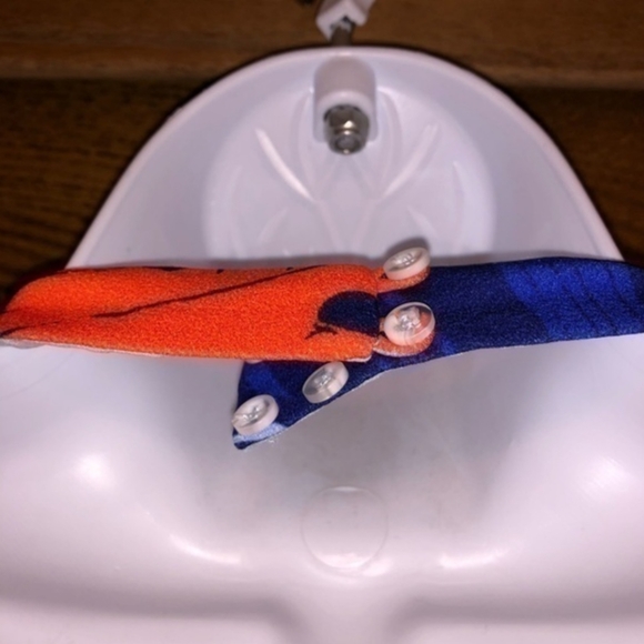 NICHOLAS Red and Blue Palm Print Crepe Halter Dress, Handkerchief Hem, EUC, 4 - Picture 8 of 11